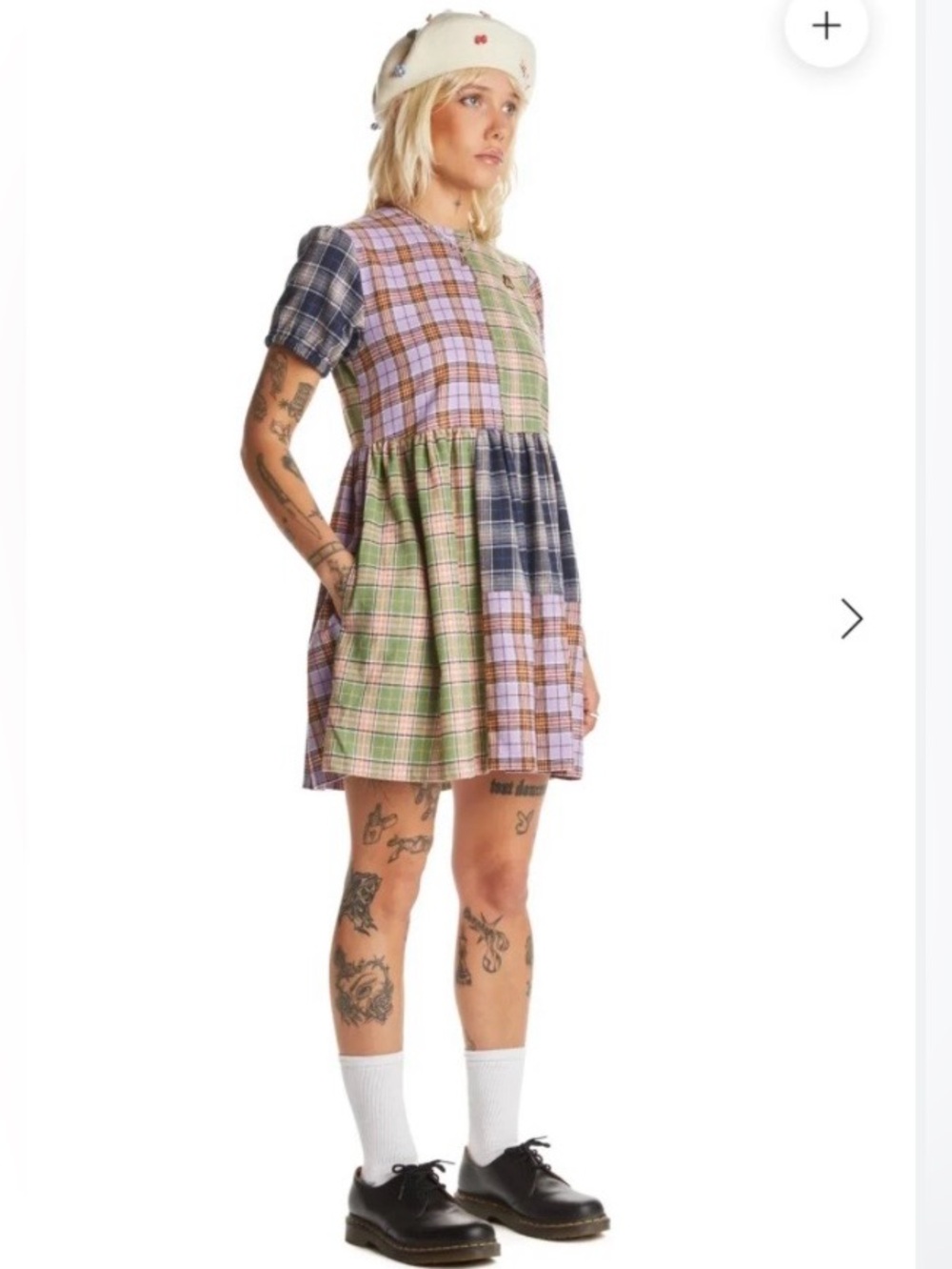 NWOT TEDDY FRESH Plaid Color Block Short Sleeve Dress